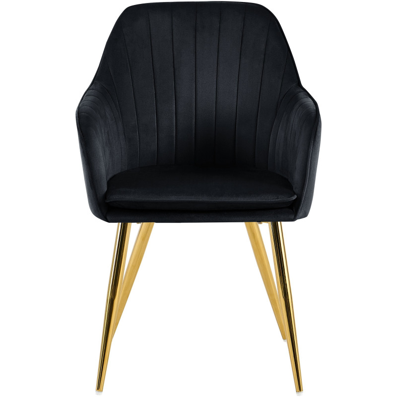 Fauteuil de table style art déco années 50 Velours Noir Métal Doré Brillant Rielo - 5