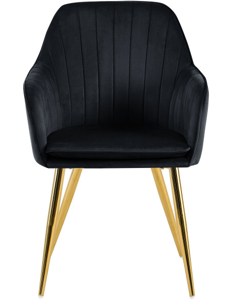Fauteuil de table style art déco années 50 Velours Noir Métal Doré Brillant Rielo - 5
