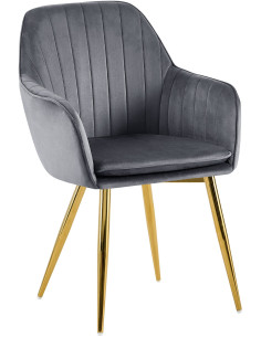 Fauteuil de table style art déco années 50 Velours Gris foncé Métal Doré Brillant Rielo - 1