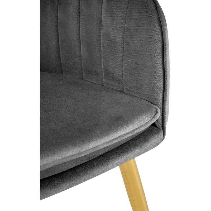 Fauteuil de table style art déco années 50 Velours Gris foncé Métal Doré Brillant Rielo - 2