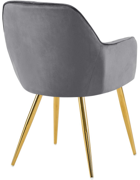 Fauteuil de table style art déco années 50 Velours Gris foncé Métal Doré Brillant Rielo - 3