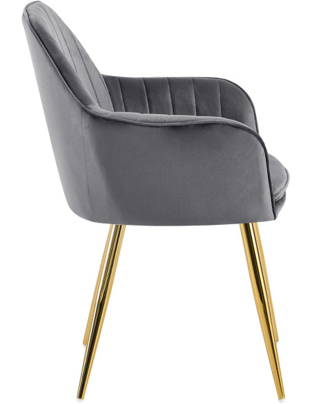 Fauteuil de table style art déco années 50 Velours Gris foncé Métal Doré Brillant Rielo - 4