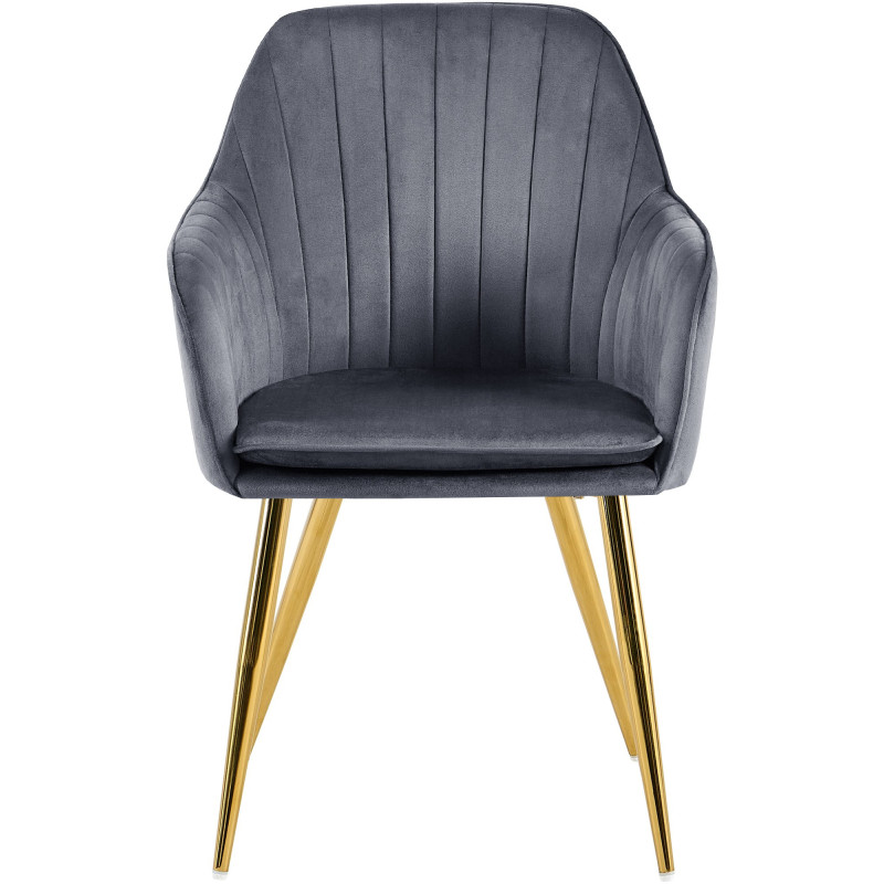 Fauteuil de table style art déco années 50 Velours Gris foncé Métal Doré Brillant Rielo - 5