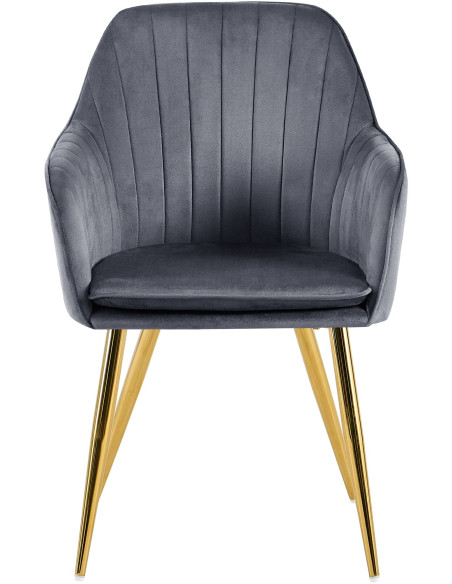 Fauteuil de table style art déco années 50 Velours Gris foncé Métal Doré Brillant Rielo - 5