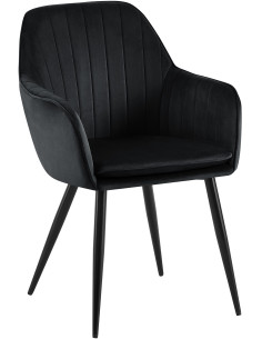Fauteuil de table style art déco années 50 Velours Noir Métal Noir Mat Rielo - 1
