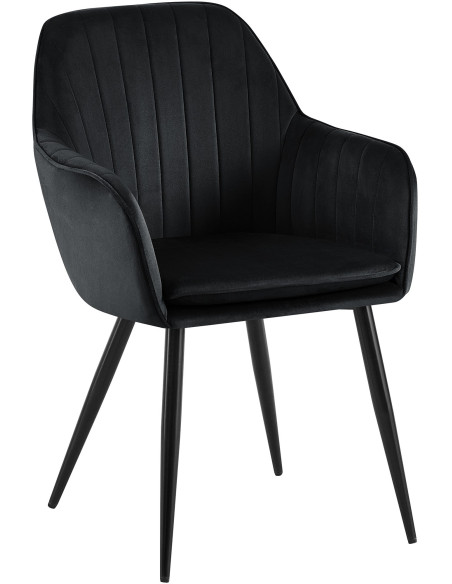 Fauteuil de table style art déco années 50 Velours Noir Métal Noir Mat Rielo - 1
