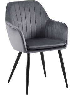 Fauteuil de table style art déco années 50 Velours Gris foncé Métal Noir Mat Rielo - 1