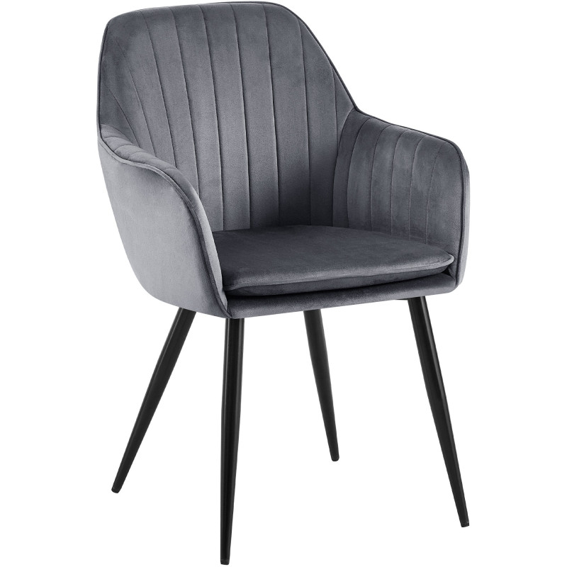 Fauteuil de table style art déco années 50 Velours Gris foncé Métal Noir Mat Rielo - 1