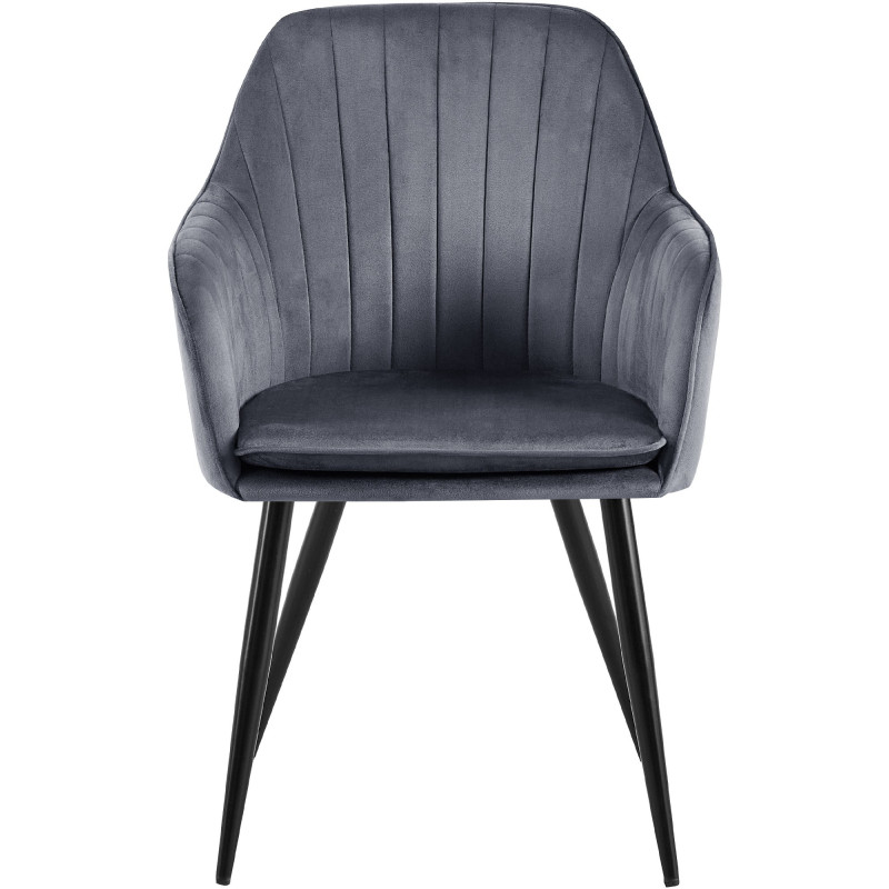 Fauteuil de table style art déco années 50 Velours Gris foncé Métal Noir Mat Rielo - 5