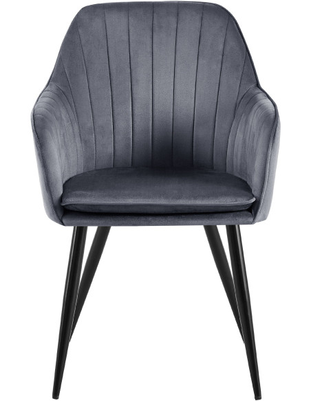 Fauteuil de table style art déco années 50 Velours Gris foncé Métal Noir Mat Rielo - 5