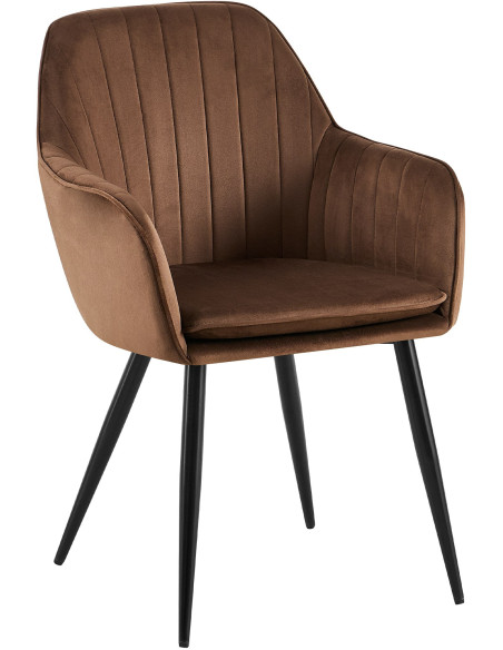 Fauteuil de table style art déco années 50 Velours Marron Métal Noir Mat Rielo 