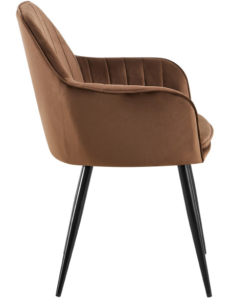 Fauteuil de table style art déco années 50 Velours Marron Métal Noir Mat Rielo 