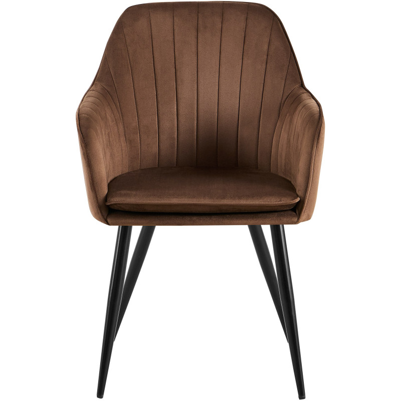 Fauteuil de table style art déco années 50 Velours Marron Métal Noir Mat Rielo 