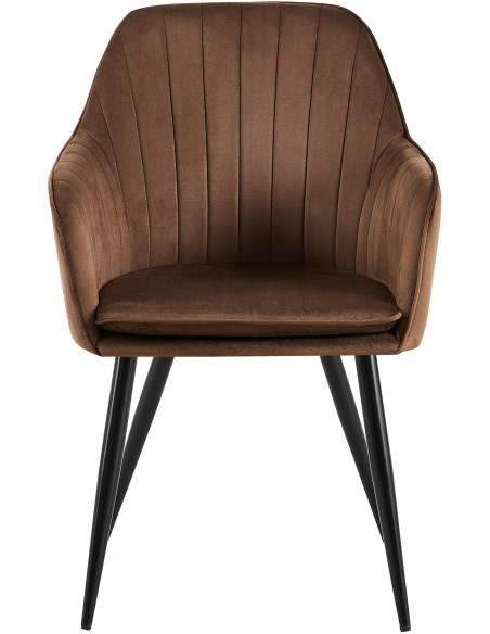 Fauteuil de table style art déco années 50 Velours Marron Métal Noir Mat Rielo 