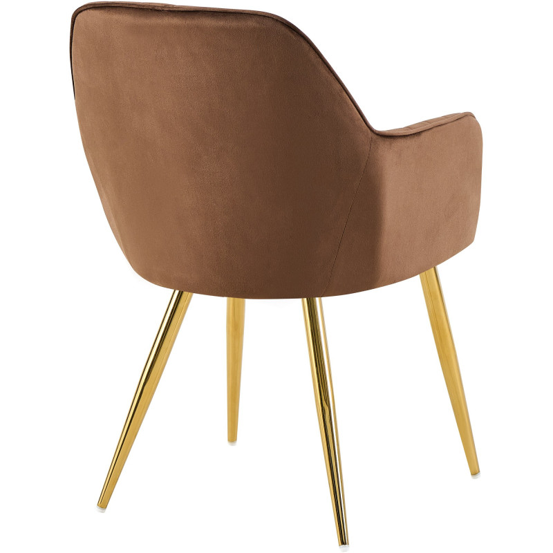 Fauteuil de table style art déco années 50 Velours Marron Métal Doré Brillant Rielo 