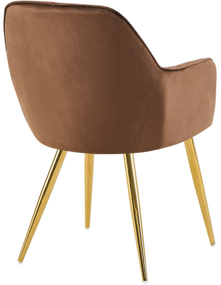 Fauteuil de table style art déco années 50 Velours Marron Métal Doré Brillant Rielo 
