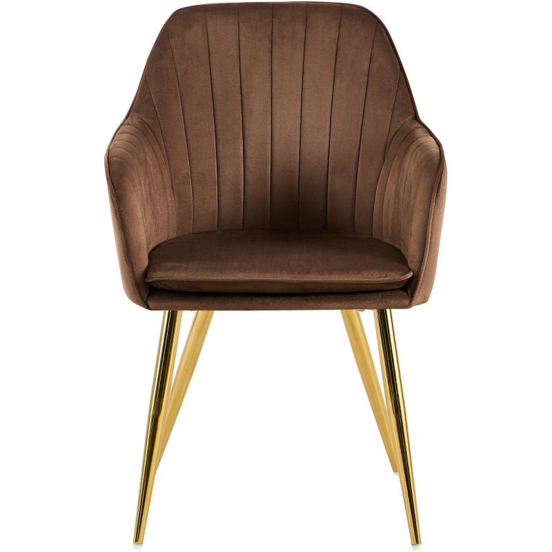 Fauteuil de table style art déco années 50 Velours Marron Métal Doré Brillant Rielo 