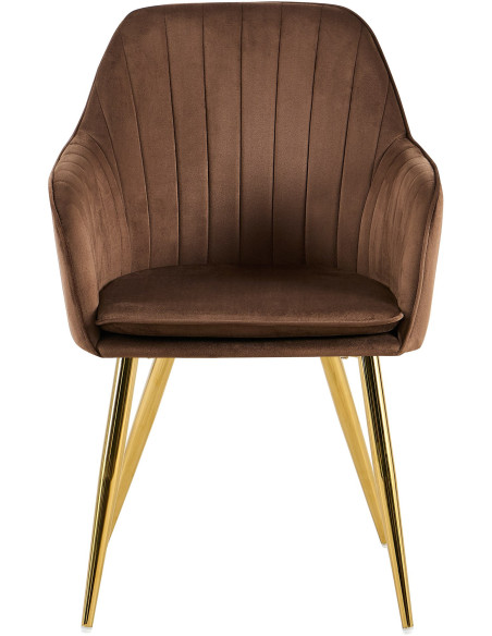 Fauteuil de table style art déco années 50 Velours Marron Métal Doré Brillant Rielo 