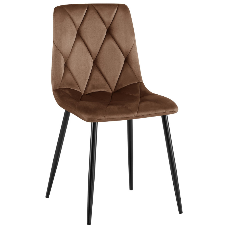 Chaise moderne chic matelassée Velours Marron Motif losanges Métal Noir Mat Jasen - 1