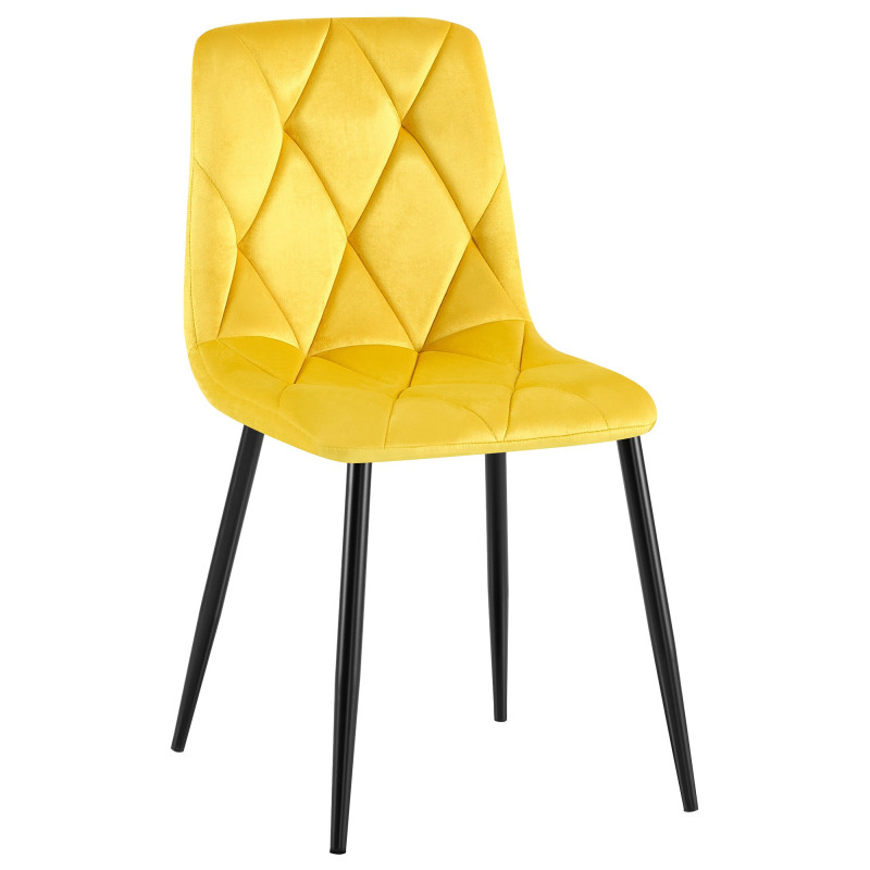 Chaise moderne chic matelassée Velours Jaune Motif losanges Métal Noir Mat Jasen - 1
