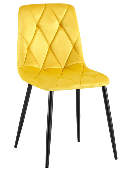 Chaise moderne chic matelassée Velours Jaune Motif losanges Métal Noir Mat Jasen - 1
