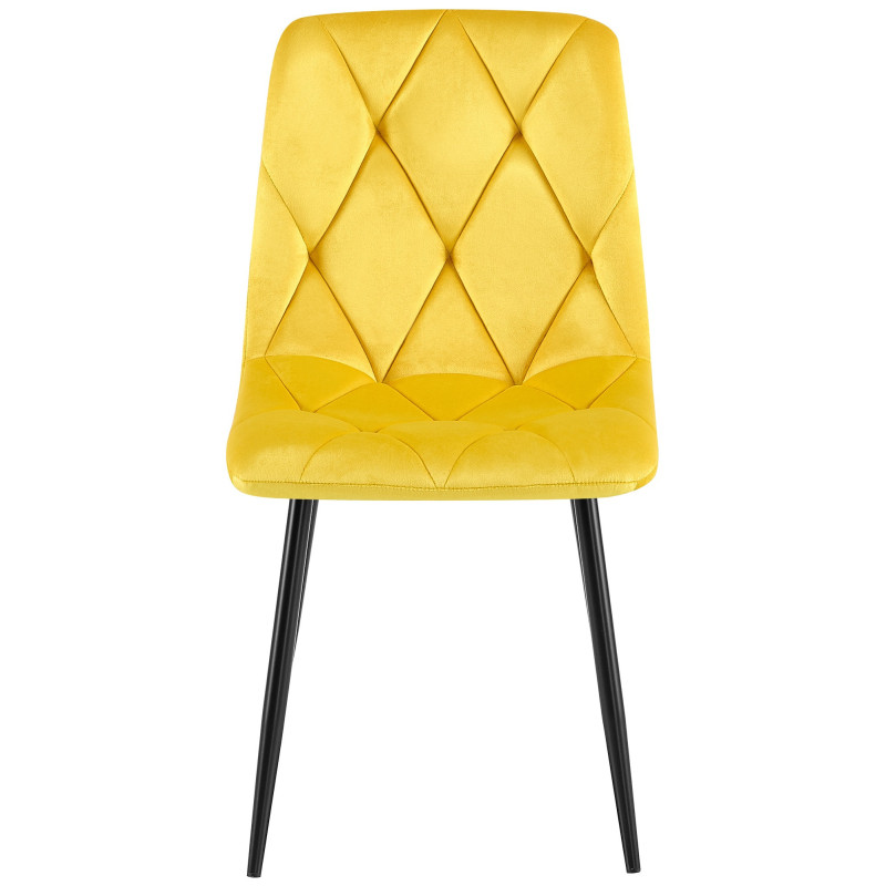 Chaise moderne chic matelassée Velours Jaune Motif losanges Métal Noir Mat Jasen - 2