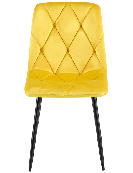 Chaise moderne chic matelassée Velours Jaune Motif losanges Métal Noir Mat Jasen - 2