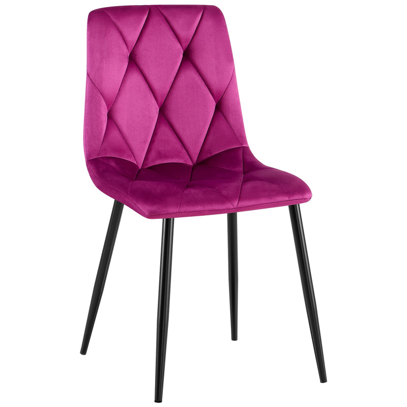 Chaise moderne chic matelassée Velours Violet Motif losanges Métal Noir Mat Jasen - 1