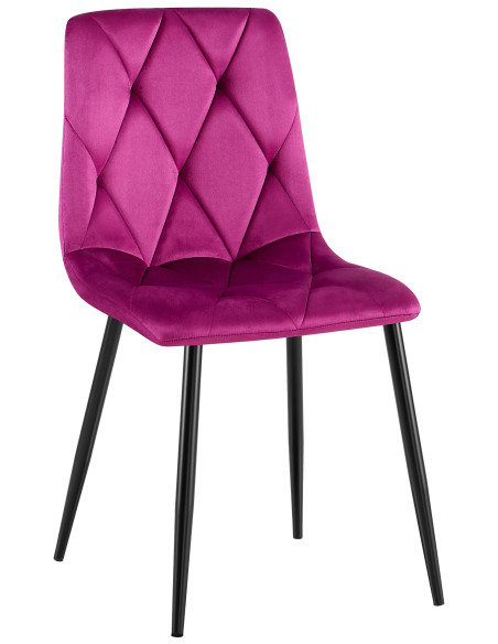 Chaise moderne chic matelassée Velours Violet Motif losanges Métal Noir Mat Jasen - 1