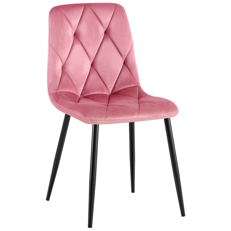 Chaise moderne chic matelassée Velours Rose Motif losanges Métal Noir Mat Jasen - 1