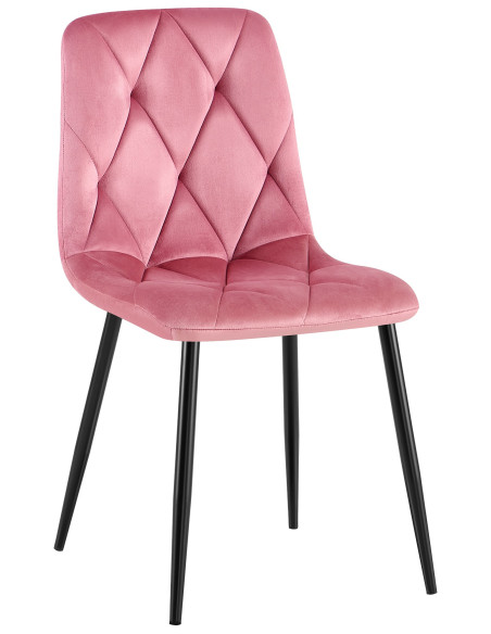 Chaise moderne chic matelassée Velours Rose Motif losanges Métal Noir Mat Jasen - 1