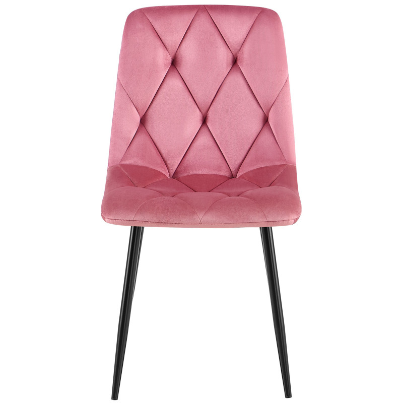 Chaise moderne chic matelassée Velours Rose Motif losanges Métal Noir Mat Jasen - 2