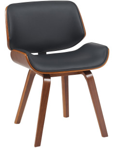 Chaise mid century moderne Polyuréthane Noir Bois Marron noyer Elios - 1