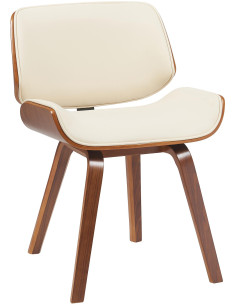 Chaise mid century moderne Polyuréthane Blanc crème Bois Marron noyer Elios - 1