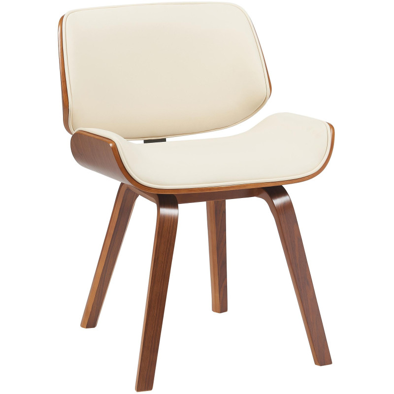 Chaise mid century moderne Polyuréthane Blanc crème Bois Marron noyer Elios - 1