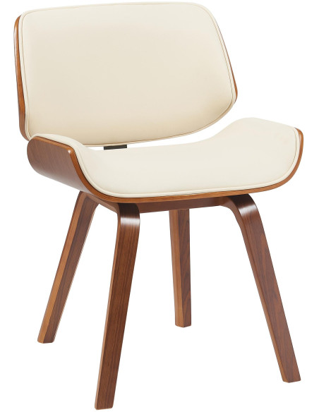 Chaise mid century moderne Polyuréthane Blanc crème Bois Marron noyer Elios - 1