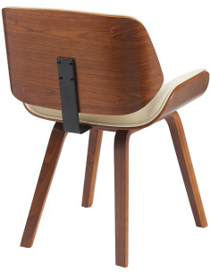 Chaise mid century moderne Polyuréthane Blanc crème Bois Marron noyer Elios - 2