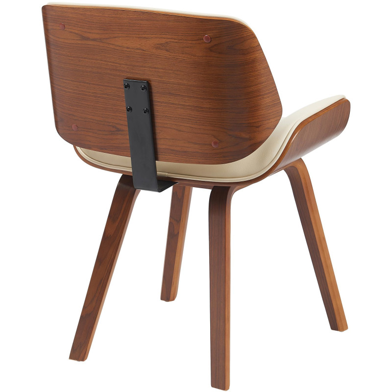 Chaise mid century moderne Polyuréthane Blanc crème Bois Marron noyer Elios - 2