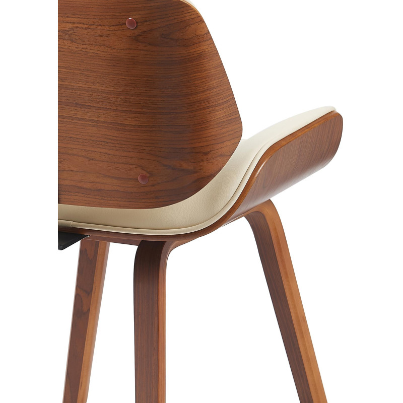 Chaise mid century moderne Polyuréthane Blanc crème Bois Marron noyer Elios - 3