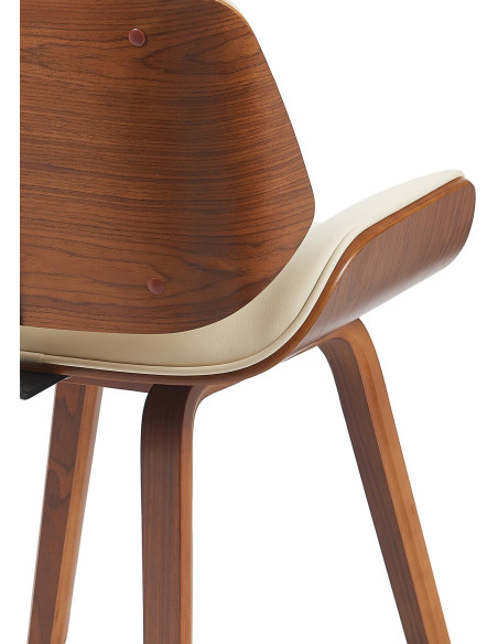 Chaise mid century moderne Polyuréthane Blanc crème Bois Marron noyer Elios - 3