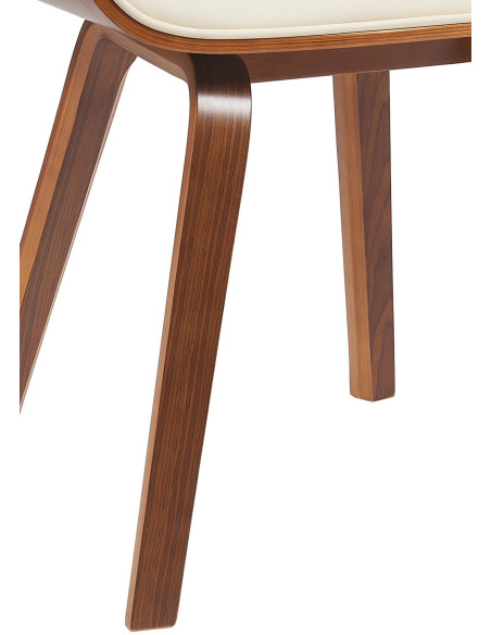 Chaise mid century moderne Polyuréthane Blanc crème Bois Marron noyer Elios - 4