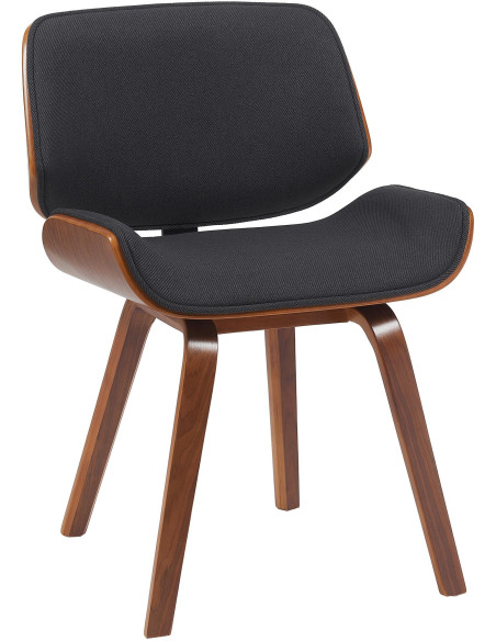 Chaise mid century moderne Tissu Noir Bois Marron noyer Elios 