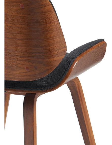 Chaise mid century moderne Tissu Noir Bois Marron noyer Elios 