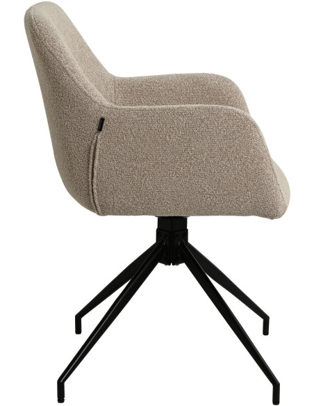 Fauteuil de table bouclette pivotant Tissu Taupe Bouclé Métal Noir Teddy 