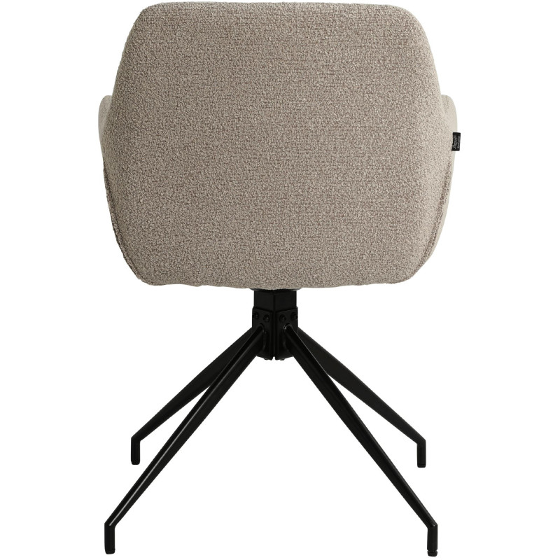 Fauteuil de table bouclette pivotant Tissu Taupe Bouclé Métal Noir Teddy 