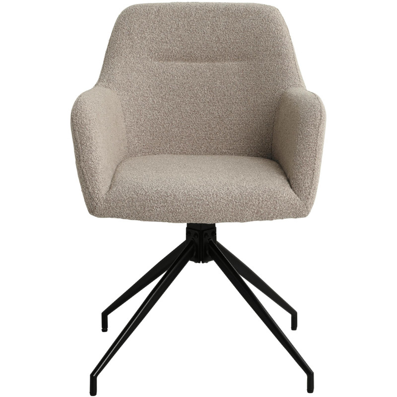 Fauteuil de table bouclette pivotant Tissu Taupe Bouclé Métal Noir Teddy 