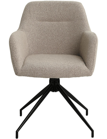 Fauteuil de table bouclette pivotant Tissu Taupe Bouclé Métal Noir Teddy 