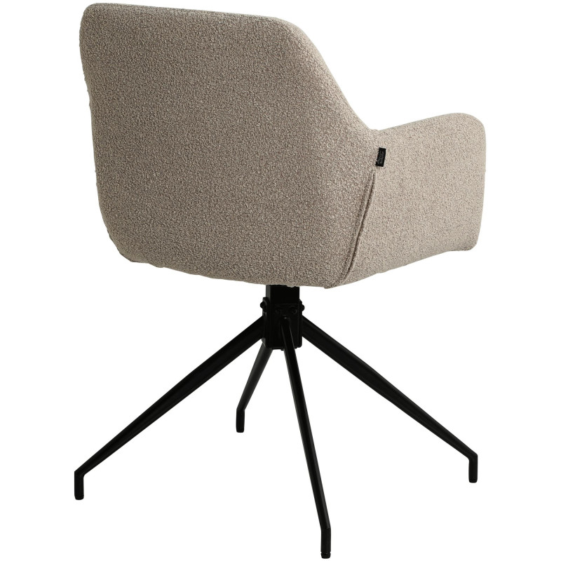 Fauteuil de table bouclette pivotant Tissu Taupe Bouclé Métal Noir Teddy 