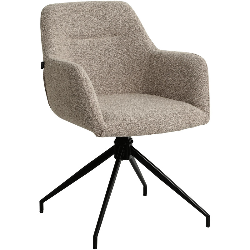 Fauteuil de table bouclette pivotant Tissu Taupe Bouclé Métal Noir Teddy
