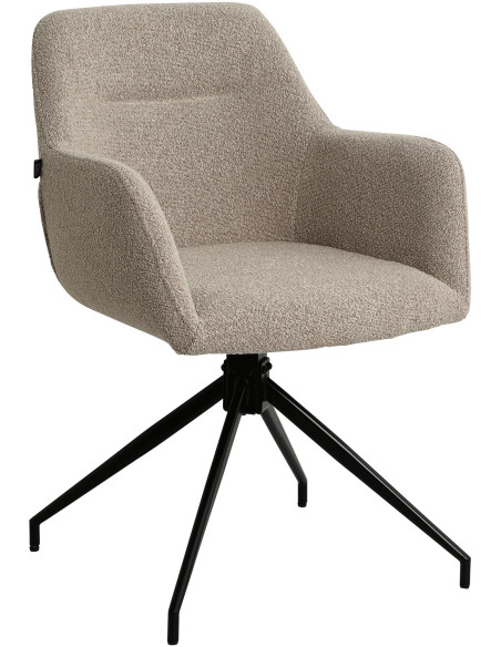 Fauteuil de table bouclette pivotant Tissu Taupe Bouclé Métal Noir Teddy